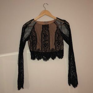 Black and tan Lacy Crop Top